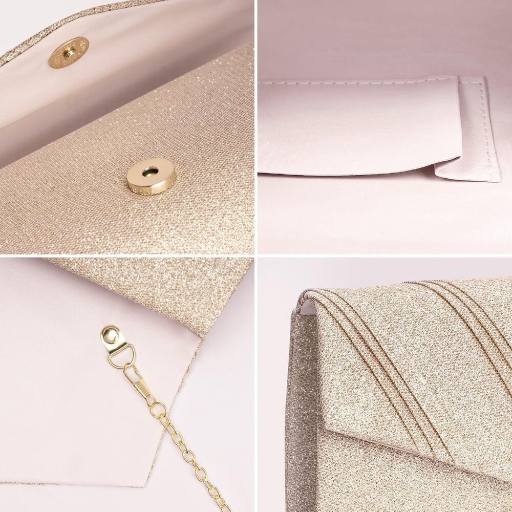 Luxury Glitter Clutch Purse with Pleated Design - Perfect for Night Out Events - Picture 6 of 7